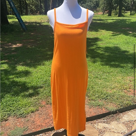 WILD FABLE BODYCON DRESS spaghetti straps slit orange - Picture 3 of 3